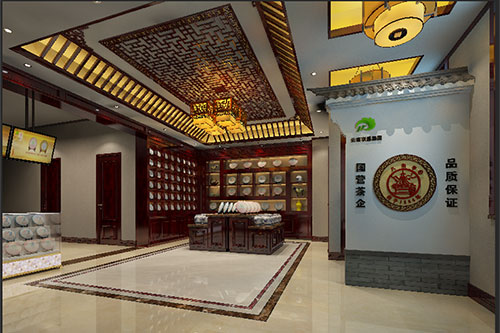 博望古朴典雅的中式茶叶店大堂设计效果图